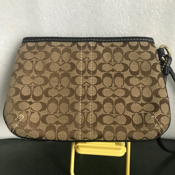 Coach Brown Canvas Leather Sig C Corner Zip Wristlet Mini Pouch - Picture 6 of 16